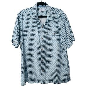 Tommy Bahama 100% Silk Short Sleeve Casual Button Shirt L Blue